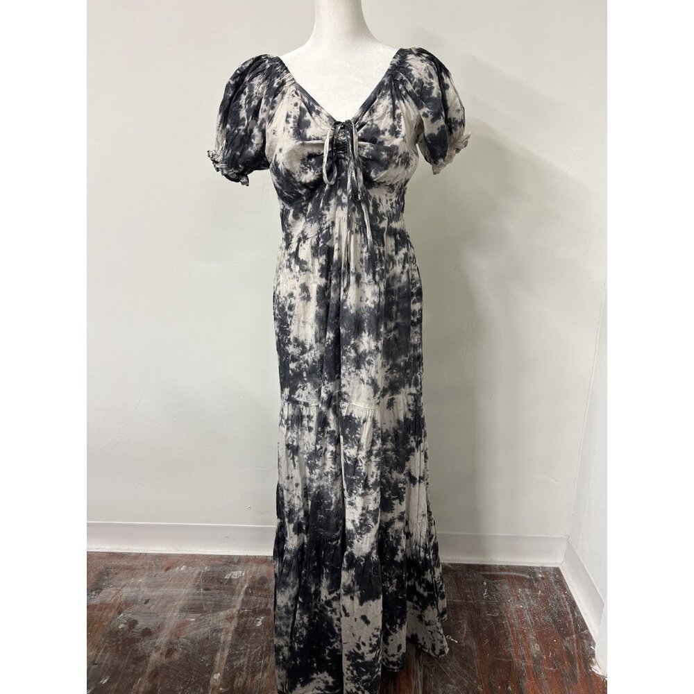 Earthbound Trading Women's Small Nomad Maxi Dress Black White Milkmaid Boho Long